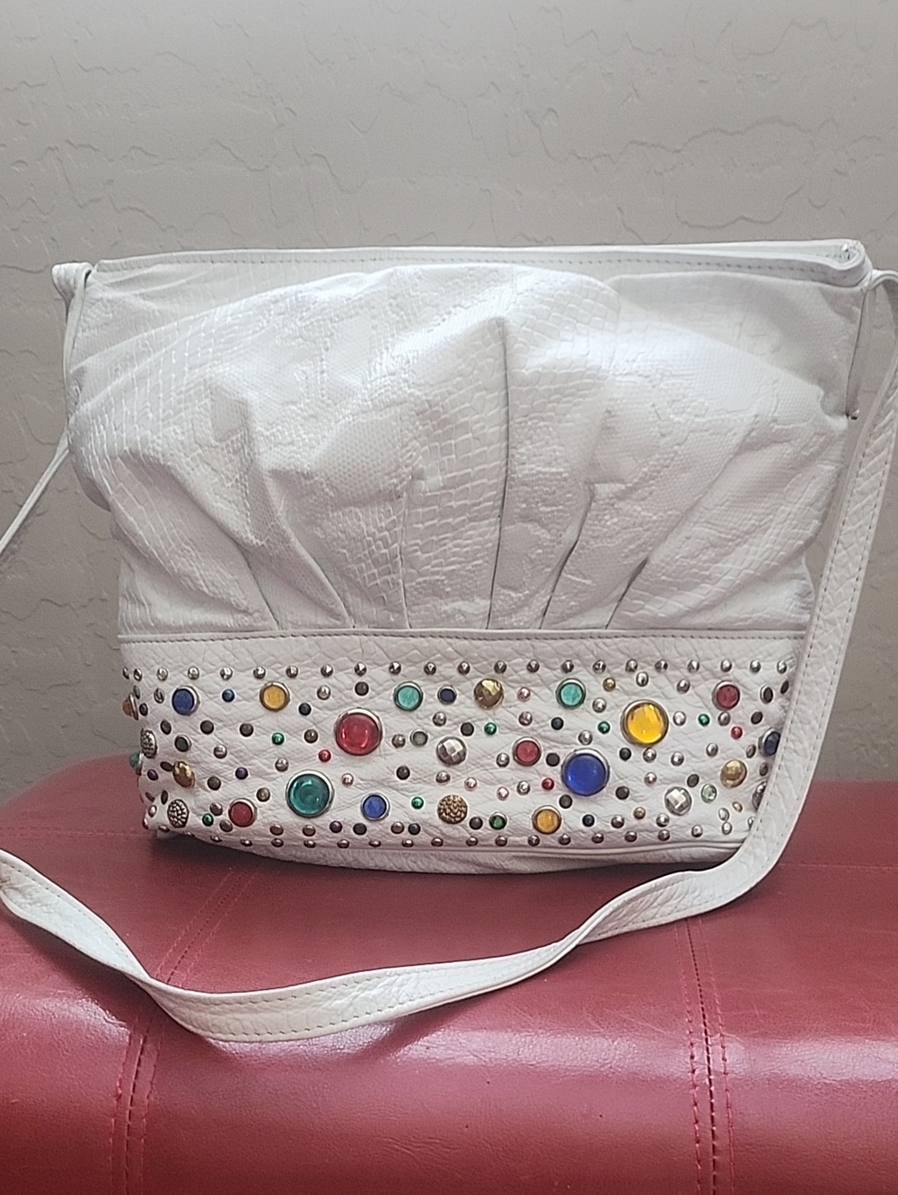 White Gem-Studded Crossbody Bag - Elegant Womens Handbag